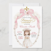 Invitation La Femme Rose Priant Espagnol Primera Comunion (Devant)