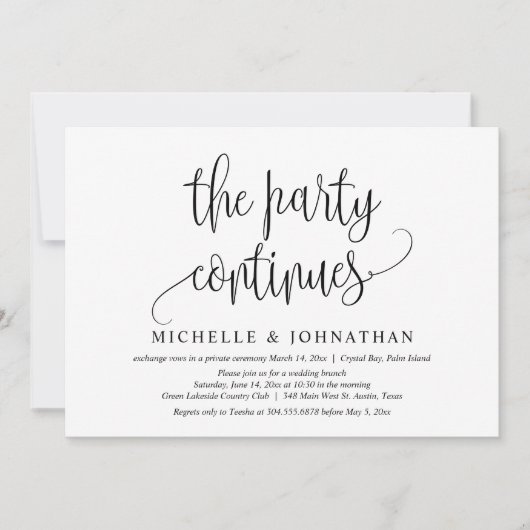 Invitation La Fête Continue, Célébration de Mariage en Intime (Devant)