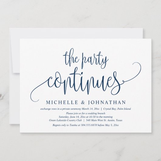 Invitation La Fête Continue, Célébration de Mariage Intime (Devant)