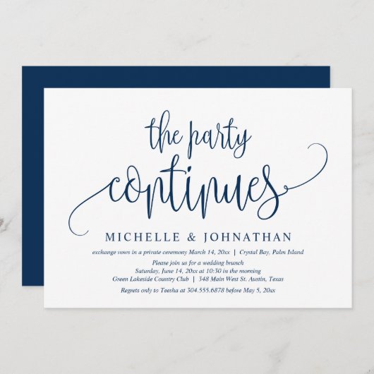 Invitation La Fête Continue, Célébration de Mariage Intime (Devant / Derrière)