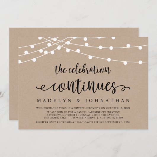 Invitation La fête continue, Mariage Intime Fête (Devant / Derrière)