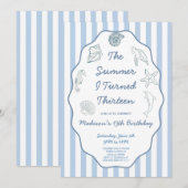 Invitation La fête d'anniversaire bleue de l'été où j'ai eu t (Devant / Derrière)