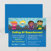 Invitation La fête d'anniversaire mignonne de super héros (Devant / Derrière)
