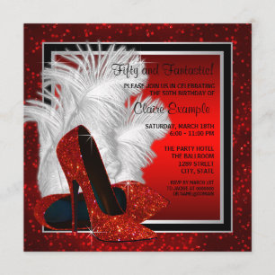 Invitation La fête d'anniversaire noire et rouge de la femme