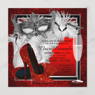 Invitation La fête d'anniversaire rouge et noire de la femme