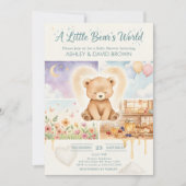 Invitation La fête de bébé aquarelle Ourson (Devant)