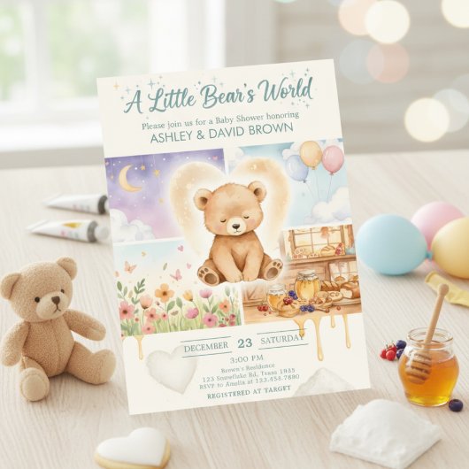Invitation La fête de bébé aquarelle Ourson