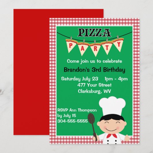 Invitation La fête de la pizza (Devant / Derrière)