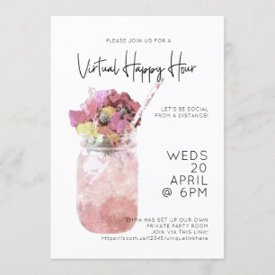 Invitation La fête de l'happy hour virtuelle rose vif