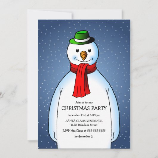 Invitation La fête de Noël du bonhomme de neige joyeux (Devant)