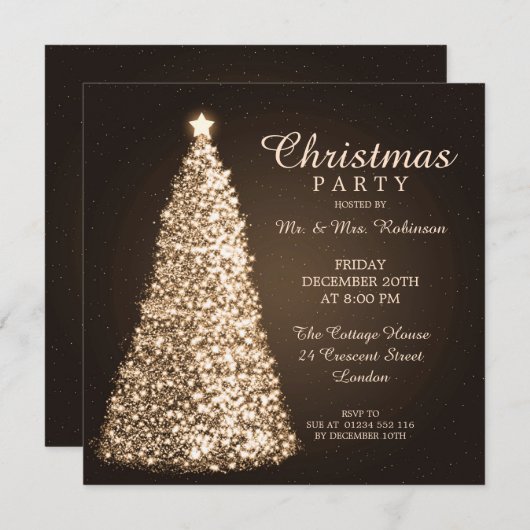 Invitation La fête de Noël en or (Devant / Derrière)