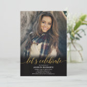 Invitation La fête de remise des diplômes noire de photo (Debout devant)