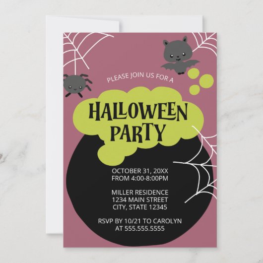 Invitation La fête d'Halloween de Cauldron Witch (Devant)