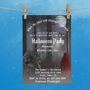 Invitation La fête d'Halloween de Chaperon rouge loup-garou e