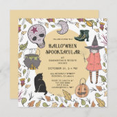 Invitation La fête d'Halloween de Witch Kid (Devant / Derrière)