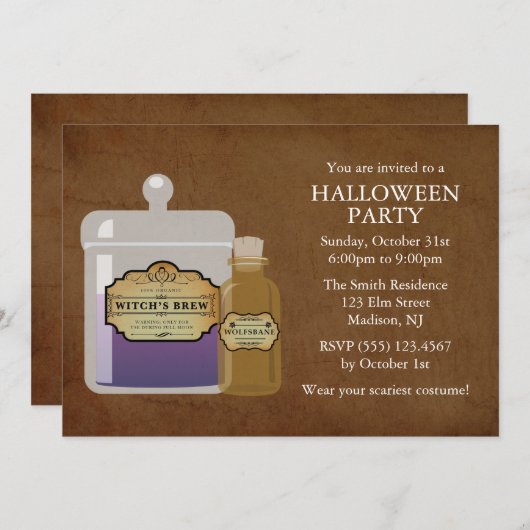Invitation La fête d'Halloween de Witch's Brew & Wolfsbane (Devant / Derrière)