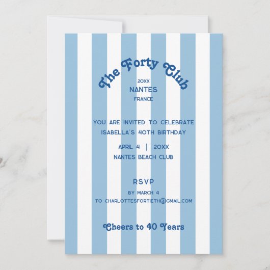 Invitation La fête du 40e anniversaire du Forty Club Blue Str (Devant)