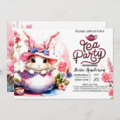 Invitation La fête du thé en aquarelle de Bunny (Devant / Derrière)