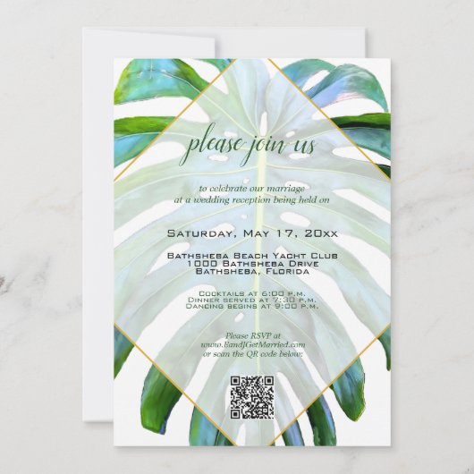 Invitation La Feuille Tropicale Juste Marié Tout En Un Code Q (Dos)