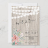 Invitation La ficelle en bois grise rose florale allume le (Devant)