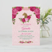 Invitation La fille Rose rose et florale atteint sept ans (Debout devant)