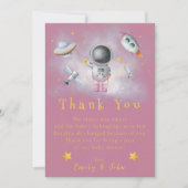 Invitation La fille spatiale L'astronaute roquette rose Merci (Devant)