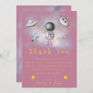 Invitation La fille spatiale L'astronaute roquette rose Merci
