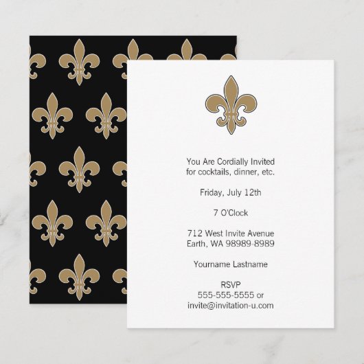 Invitation La fleur de Lis Gold avec le contour blanc et noir (Devant / Derrière)