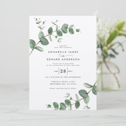 Invitation La force de Wedding greenery Eucalyptus botanical (Debout devant)