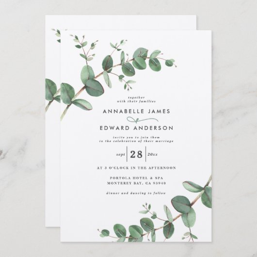 Invitation La force de Wedding greenery Eucalyptus botanical (Devant / Derrière)