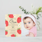 Invitation La fraise sucrée pour être un 1er anniversaire Pho (Debout devant)