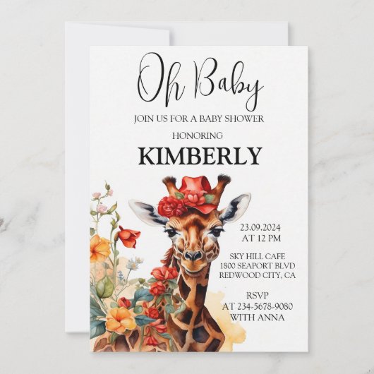 Invitation La girafe au long cou (Devant)