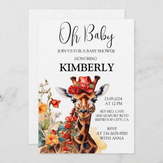 Invitation La girafe au long cou (Devant / Derrière)