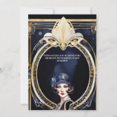 Invitation La grande fille Gatsby bleu or flapper années 1920 (Dos)
