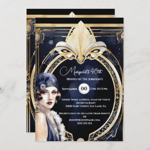 Invitation La grande fille Gatsby bleu or flapper années 1920