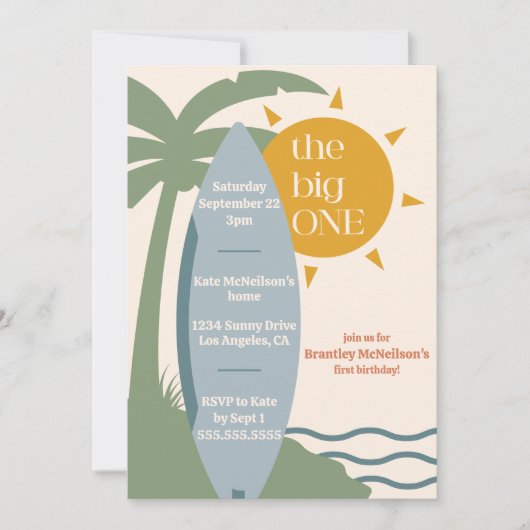 Invitation "La grosse vague" Fête de plage de surf 1er annive (Devant)