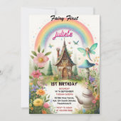 Invitation la jolie fée Floral Pink fille premier 1er anniver (Devant)