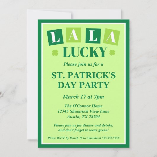 Invitation La La Lucky St. Patrick’s Day Party (Devant)
