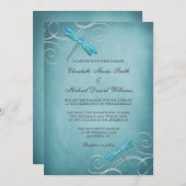 Invitation La libellule bleue turquoise tourbillonne mariage (Devant / Derrière)