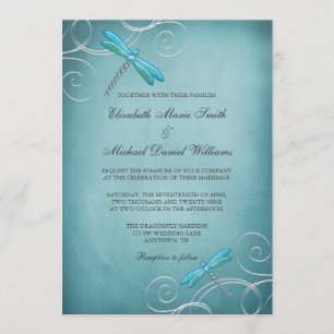 Invitation La libellule bleue turquoise tourbillonne mariage