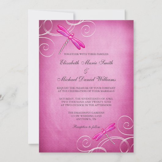 Invitation La libellule rose tourbillonne mariage (Devant)