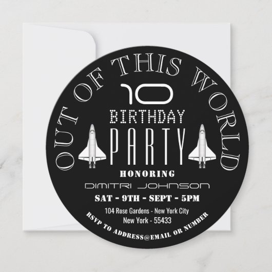 Invitation La Lune, navette spatiale fête d'anniversaire (Devant)