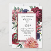 Invitation La luxueuse Marine Bourgogne Rose Fleurit (Devant)
