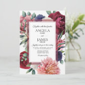 Invitation La luxueuse Marine Bourgogne Rose Fleurit (Debout devant)