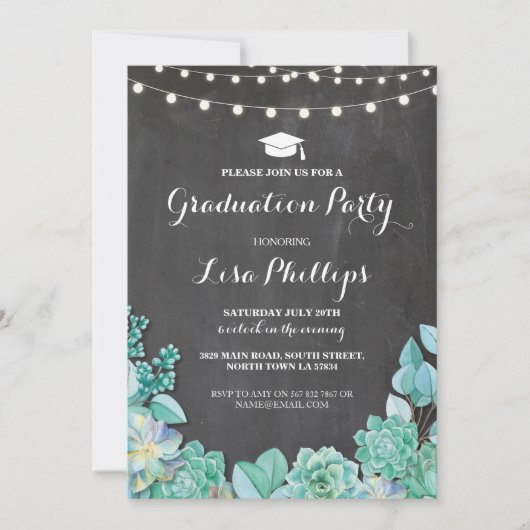 Invitation La Marche de la fête de graduation Succulents Invi (Devant)