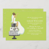 Invitation La mariée de Chartreuse sur le gâteau Mariage (Devant / Derrière)