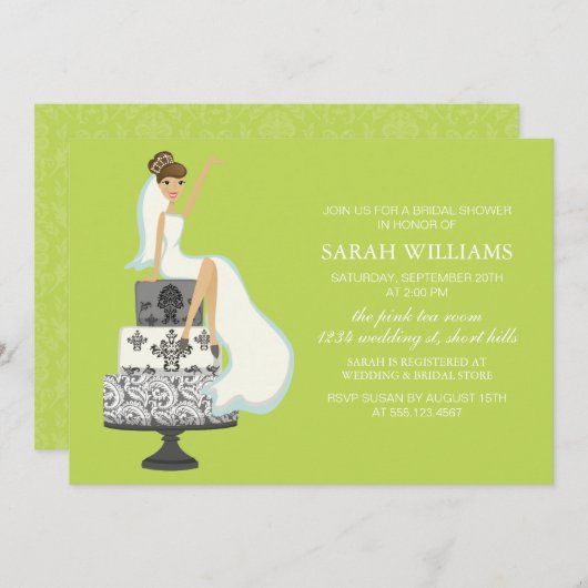 Invitation La mariée de Chartreuse sur le gâteau Mariage (Devant / Derrière)