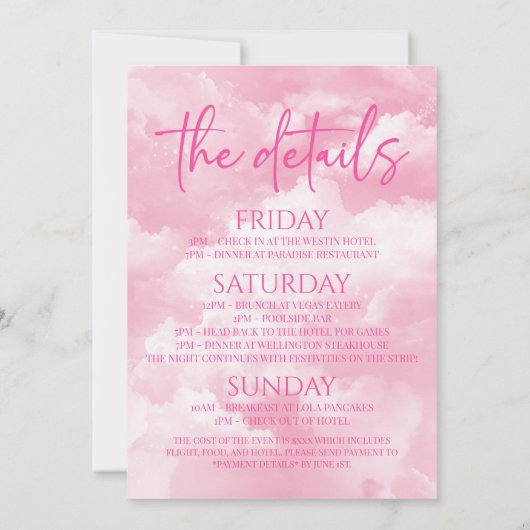 Invitation La Mariée Est Sur Cloud Neuf Bachelorette Week-End (Dos)