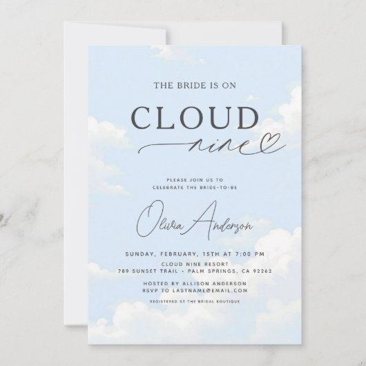 Invitation La Mariée Est Sur Cloud Neuf Fête des mariées (Devant)