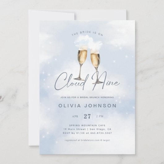 Invitation La Mariée Est Sur Le Nuage 9 Bridal Brunch Champag (Devant)